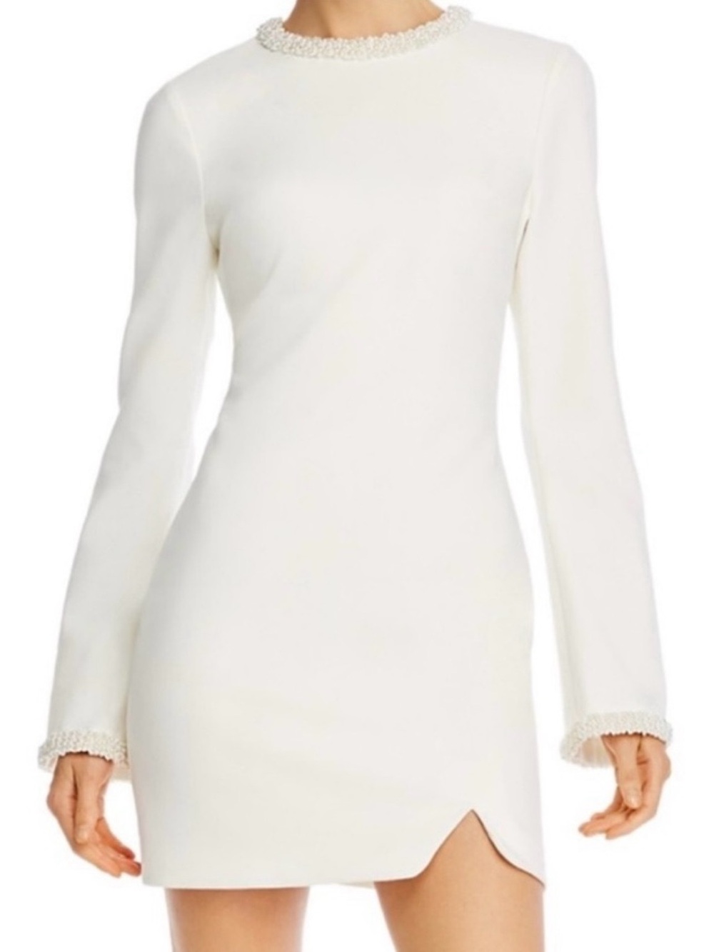 NWT Likely Ivory Long-Sleeve Mini Dress with Beaded Trim